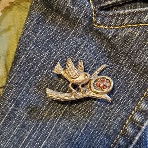 Vintage Bird Nest Branch Purple Crystal Egg Brooch